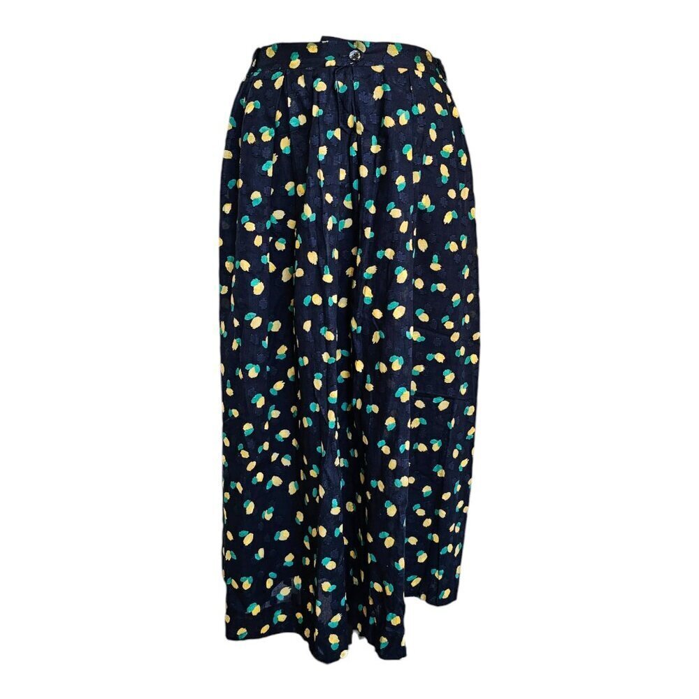 Daks Navy Blue Lemon Print Long Length Skirt Sz 12